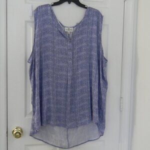 Grand and Greene Tank Plus Sz 3X Blue White Button Front V Neck High/low NWT